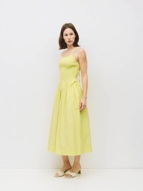 NWOT All Row Smocked Lime Midi Dress with Tie Straps